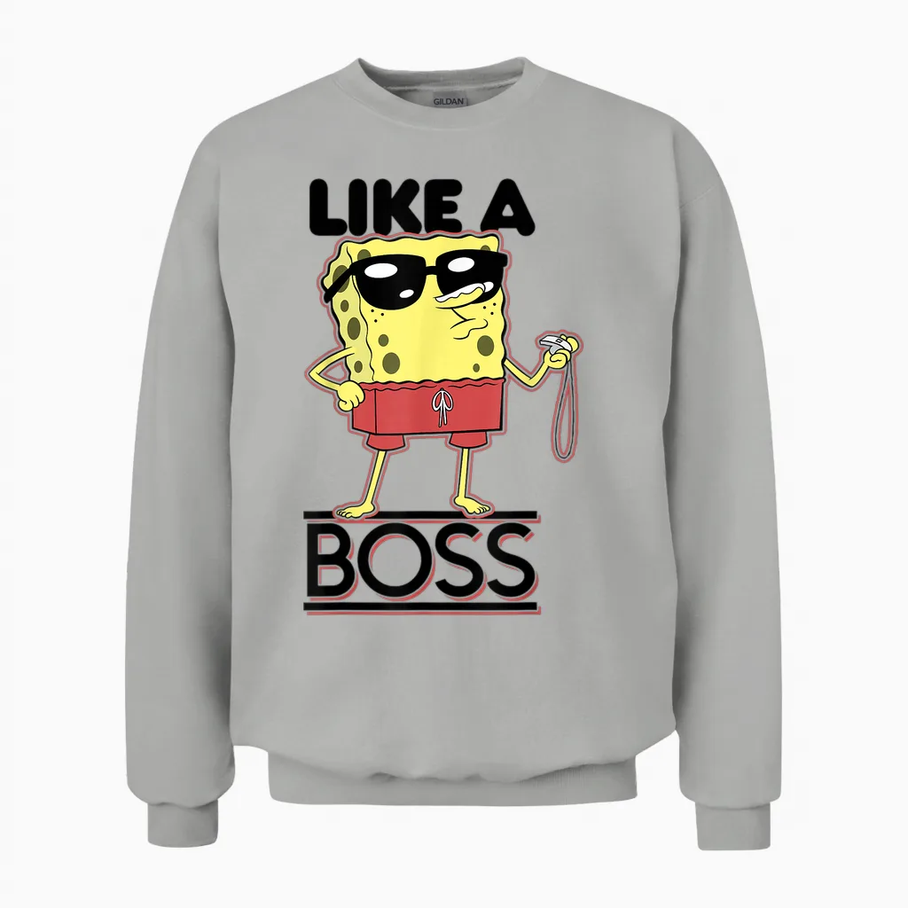 Spongebob Squarepants Lifeguard Like a Boss T-Shirt, Grey Unisex Sweatshirt in Ash