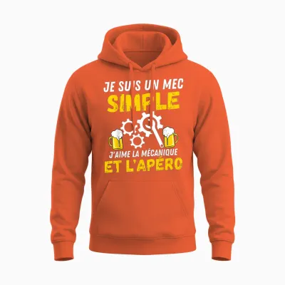 Simple Guy J'aime Meçanique Apèro Mechanic Humour Mechanic T-Shirt, Black, S Unisex Hoodie - Orange