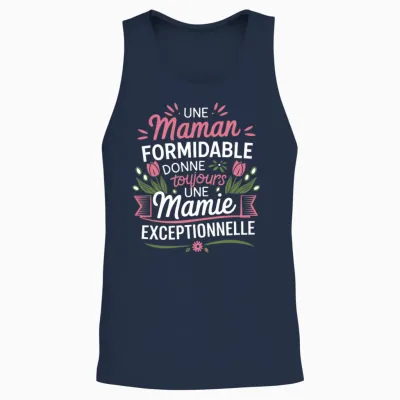 Cadeau Fete Des Grand Mere Maman Cadeau Personnalisé Mamie T-Shirt Haut De Gamme Unisex Tank Top - Navy