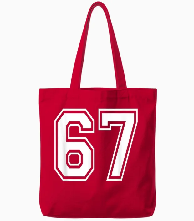 Number 67 Numbered Uniform Sports Jersey Team 67th Birthday Tote Bags in Red