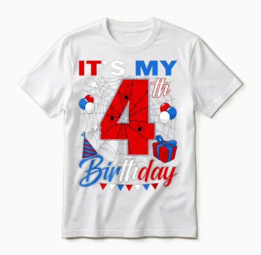 It's My 4th Birthday Spider Theme 4 Year Old Party Boys Unisex T-Shirt in White