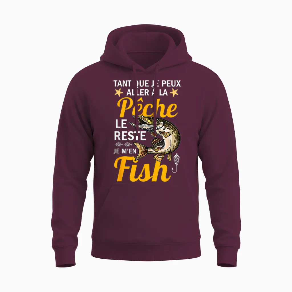 Fisherman the Rest I M'en Fish Fish Humour Fishing Idea T-Shirt, Black, S Unisex Hoodie in Maroon