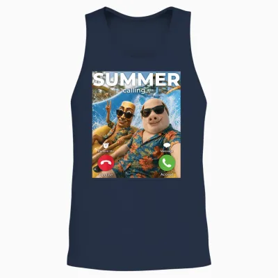 Summer Vacation John Pork Tung Sahur Pool Party Telefon Meme Unisex Tank Top - Navy