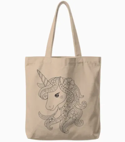 Cute Unicorn to Paint & Colour for Kids T-Shirt, White Tote Bags - Natural