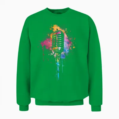 Singer Vintage Microphone Watercolour Karaoke Singing T-Shirt, Black Unisex Sweatshirt - Irish Green