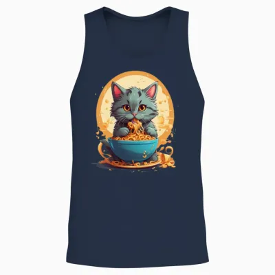 Hungry Cat Design Unisex Tank Top - Navy