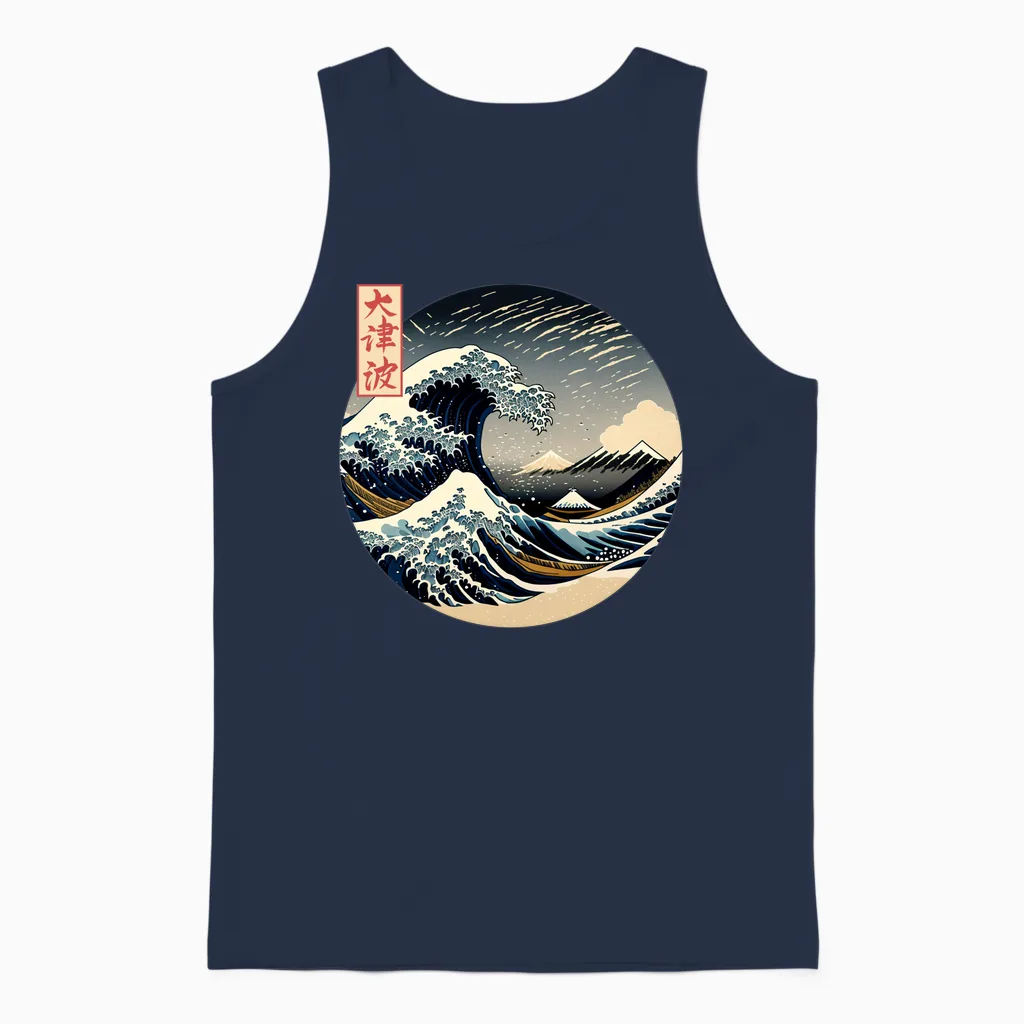 The Great Wave Kanagawa Japanese Streetwear Long Sleeve, Black, S Unisex Tank Top in Navy