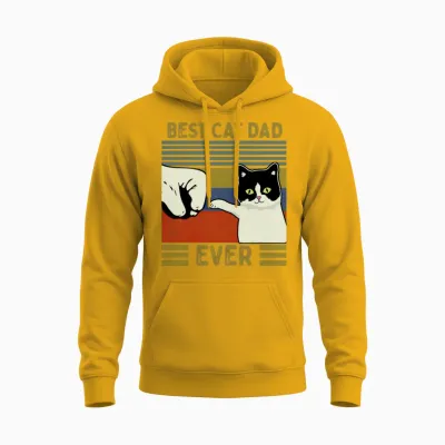 Vintage Best Cat Dad Ever Bump Unisex Hoodie - Gold