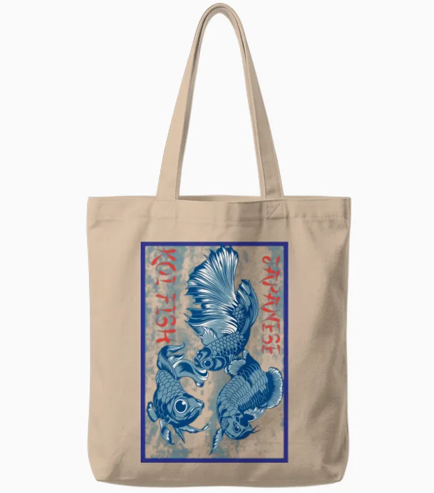 Japanese Koi Fish Tote Bags in Natural