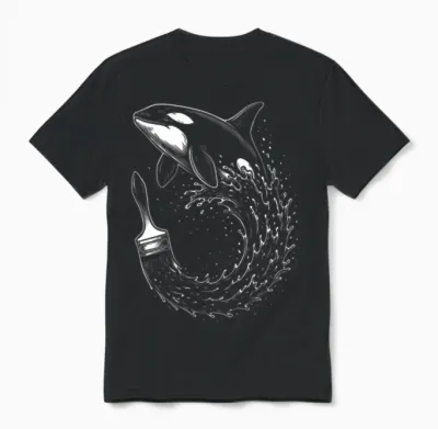 Whale Wave Inkbrush Unisex T-Shirt - Black