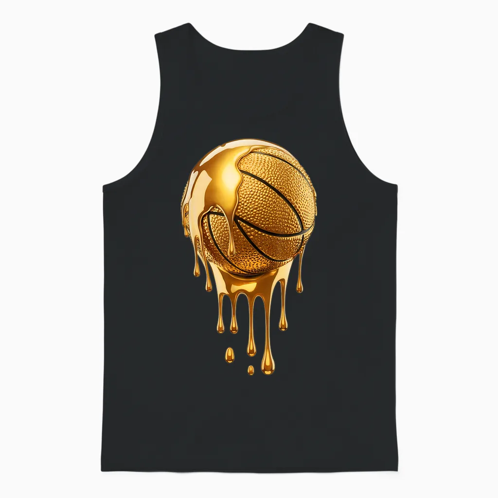 Gold Dripping Basketball Trendy Urban Respect the Drip Unisex Tank Top in Black