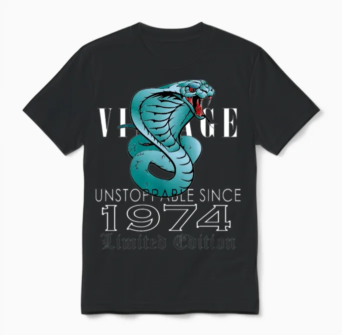 1974 Vintage Cobra 49 Years Limited Edition Unisex T-Shirt in Black