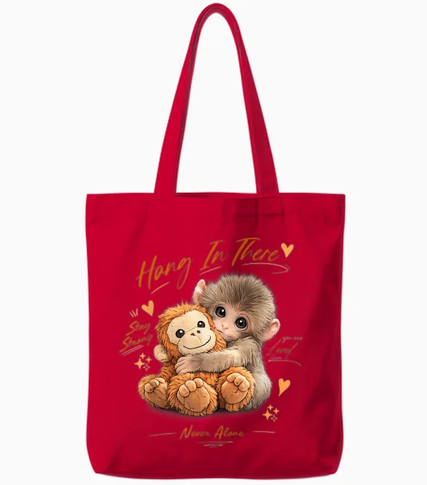 Adorable Cute Baby Monkey Punch Men Women Tote Bags in Red