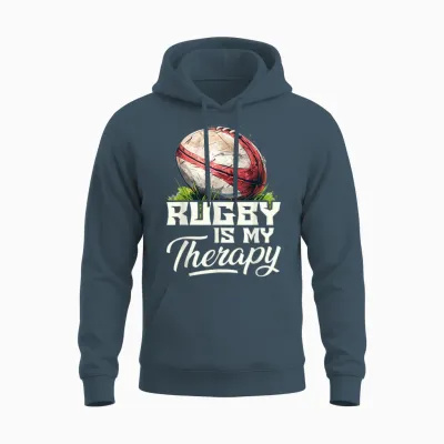 Rugby Is My Therapy Rugby T-Shirt, Black Unisex Hoodie - Dark Heather