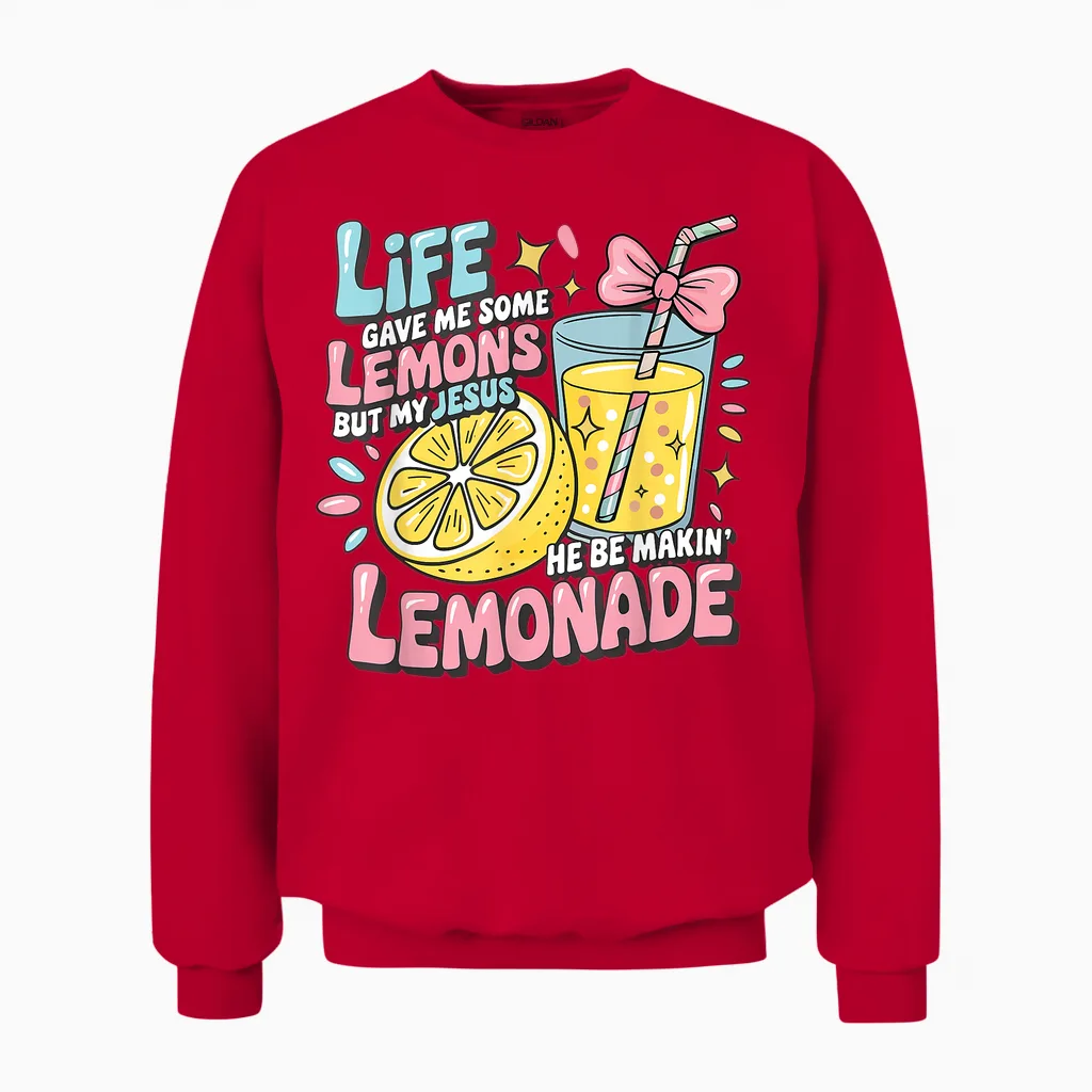 Life Gave Me Lemon but My Jesus Makin Lemonade Christian Kid Unisex Sweatshirt in Red