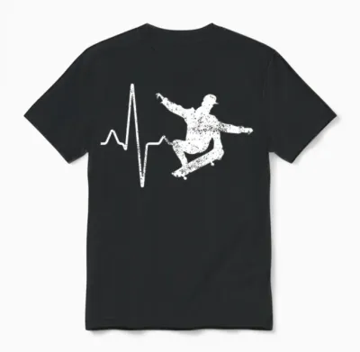 Skate Heartbeat Unisex T-Shirt - Black