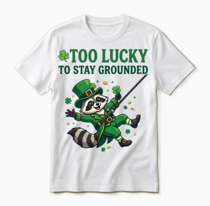 Too Lucky to Stay Grounded Funny Raccoon Unisex T-Shirt - White