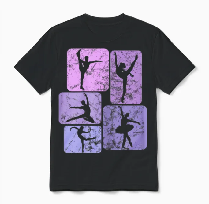 Dancer Ballet Girl's Ballerina T-Shirt, Black Unisex T-Shirt in Black