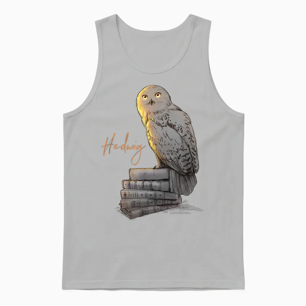 Harry Potter Hedwig Books Painted T-Shirt, Black Unisex Tank Top in Ash