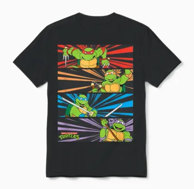 Mademark X Teenage Mutant Ninja Turtles - Raphael, Michaelangelo, Donatello and Leonardo Retro Style Unisex T-Shirt - Black