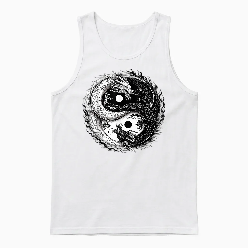 Yin and Yang Chinese Dragon Vintage Dragon Japanese Unisex Tank Top in White