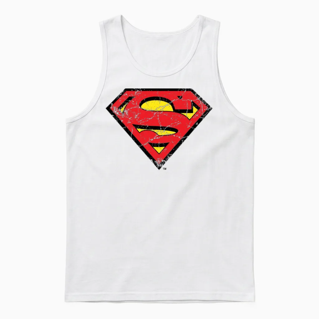 Superman S-Shield Logo Vintage Unisex Tank Top in White
