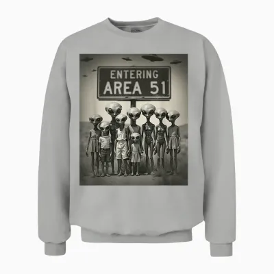 Vintage Aliens Family Group Photo Entrée Zone 51 Drôle Ovni Unisex Sweatshirt - Ash