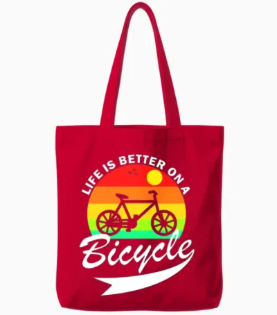 Life Is Better on a Bicycle Retro Tote Bags - Red