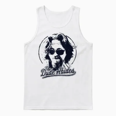 The Big Lebowski the Dude Abides Classic Circle Logo Unisex Tank Top - White