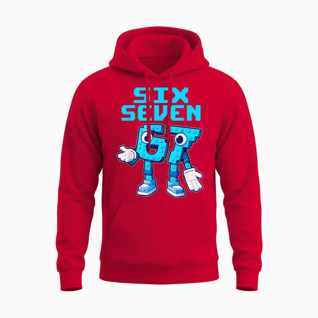 67 Six Seven 6-7 - Funny Italian Brainrot Kids Gaming Meme Unisex Hoodie in Red
