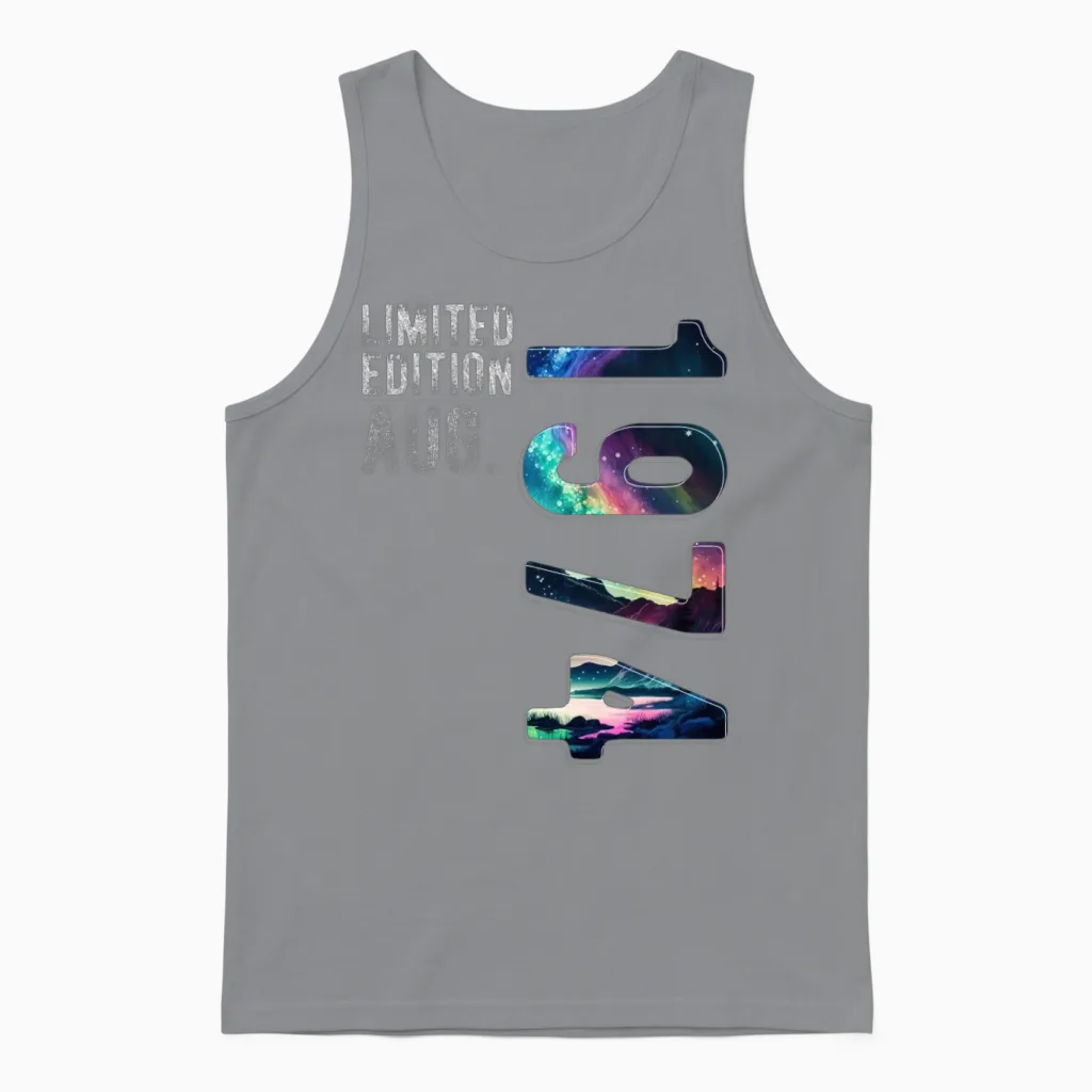 Limited Edition 1974 August Birthday Polar Lights Unisex Tank Top in Sport Grey