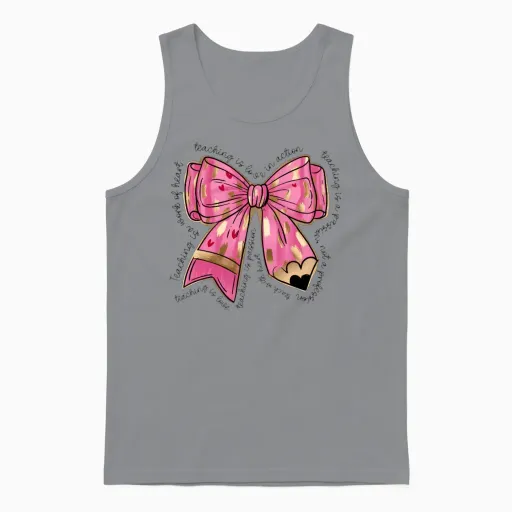 Teacher Valentine Heart Pencil Unisex Tank Top in Sport Grey