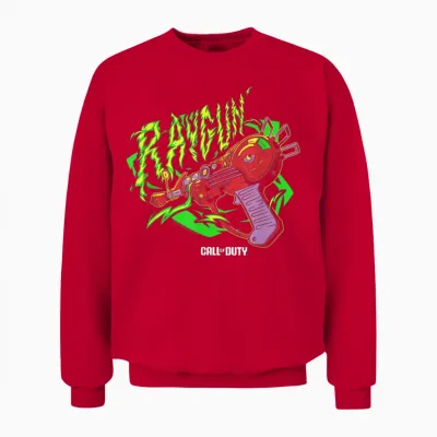 Call of Duty Raygun Zombie Green Neon Big Chest Retro Logo T-Shirt, Black, S Unisex Sweatshirt - Red