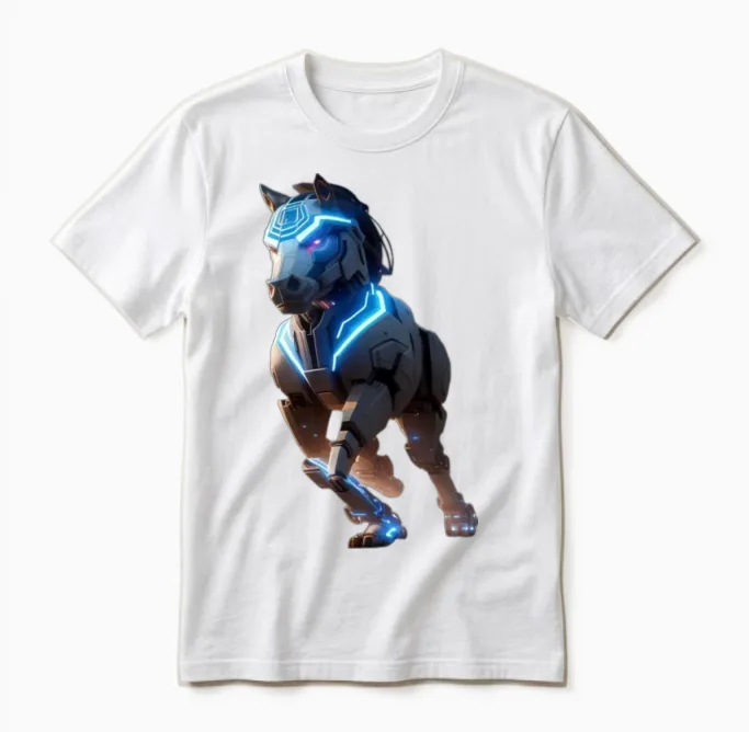 Mechanical Horse in Running Pose Digital Art Unisex T-Shirt in White