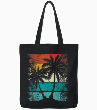 Cooler Sommerurlaub, Retro-Sonnenuntergang Palme Tote Bags - Black