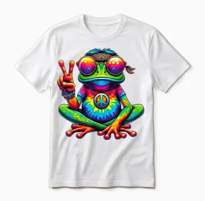 Hippie Frosch Batik Tie Dye Vintage 60er 70er Musikfestival Unisex T-Shirt - White