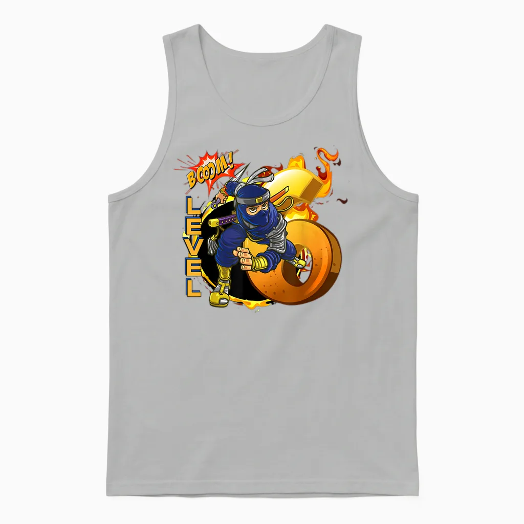 Kinder Ninja Geburtstag, 6 Jahre, Booom Level Ninja 6 Unisex Tank Top in Ash