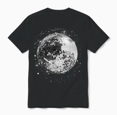 Black and White Disco Ball Club Retro Unisex T-Shirt - Black