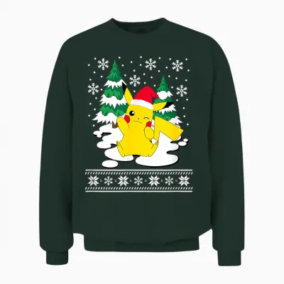Pokémon - Pikachu Christmas Snowy Pattern Unisex Sweatshirt - Forest
