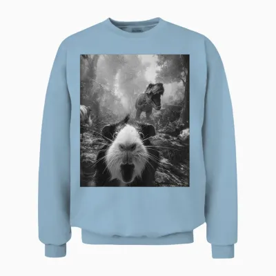 Lustiges Meerschweinchen-Selfie Mit T-Rex-Dinosaurier-Dino-Grafik Unisex Sweatshirt - Light Blue