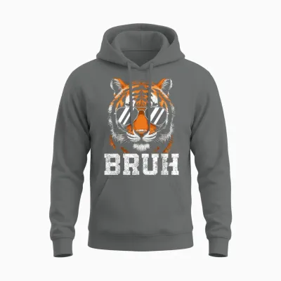 Bruh Tiger Graphic Tee Men Toddler Boys Animal Kids Tiger Unisex Hoodie - Graphite Heather
