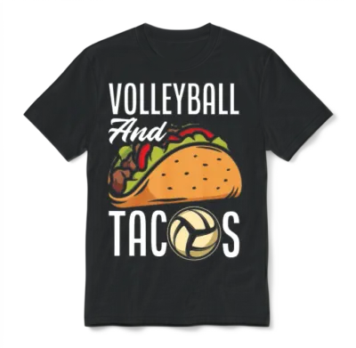 Volleyball and Tacos Funny Volleyball Gift Unisex T-Shirt - Black