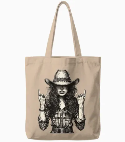Cowgirl Plaid Shirt Western Cowboy Texas Women Sassy Country T-Shirt, Black, S Tote Bags - Natural