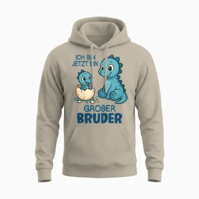 Children's Siblings Dinosaur Baby T-Shirt with German Text "ich Bin Jetzt Ein Großer Bruder" [german, Black, S Unisex Hoodie - Sand