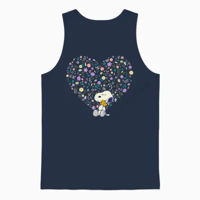 Peanuts Snoopy & Woodstock Hug Heart Floral Unisex Tank Top - Navy