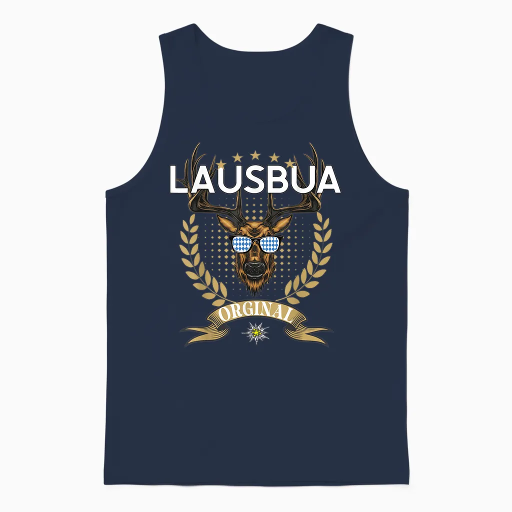 Lausbua Hirsch Lederhose Kinder Trachten Herren Lausbua Unisex Tank Top in Navy