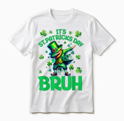 Bruh St Patricks Day Boys Kids Saint Patricks Day Leprechaun Unisex T-Shirt - White