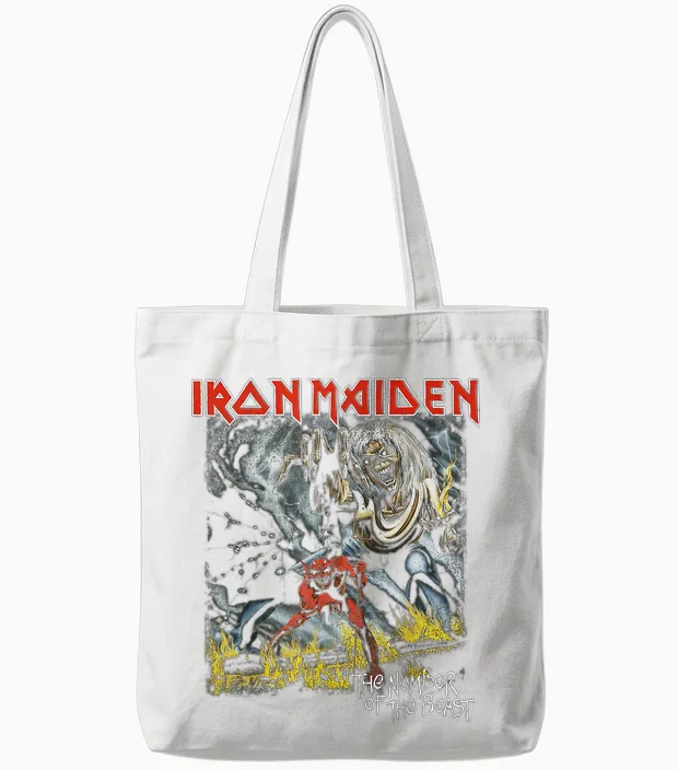 Iron Maiden - Eddie Number of the Beast T-Shirt, Black Tote Bags in White