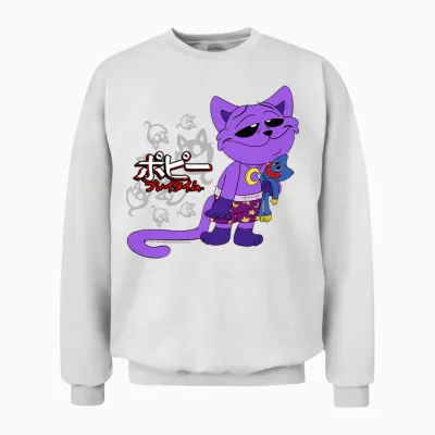 Poppy Playtime Sleepy Catnap Huggy Wuggy Peluche Texte Japonais Manche Longue Unisex Sweatshirt - White