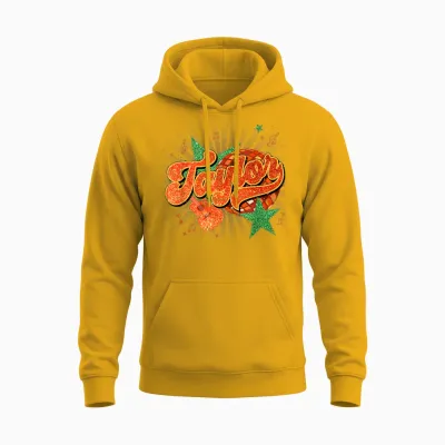 Girl Retro Taylor First Name Personalized Groovy 80's Unisex Hoodie - Gold